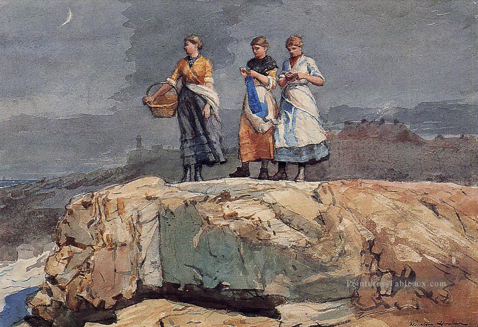 Où sont les bateaux aka Sur les falaises Winslow Homer aquarelle Peintures à l'huile